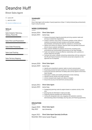 Direct Sales Agent Resume Sample and Template