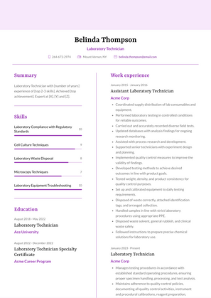 Laboratory Technician Resume Sample and Template