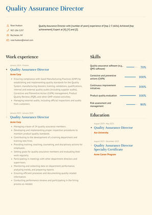 Quality Assurance Director Resume Sample and Template