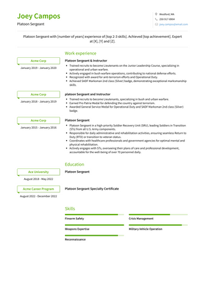 Platoon Sergeant Resume Sample and Template