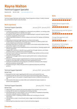Technical Support Specialist Resume Sample and Template