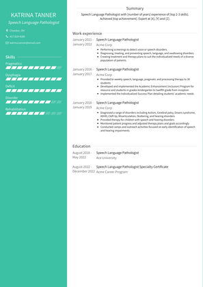 Speech Language Pathologist Resume Sample and Template