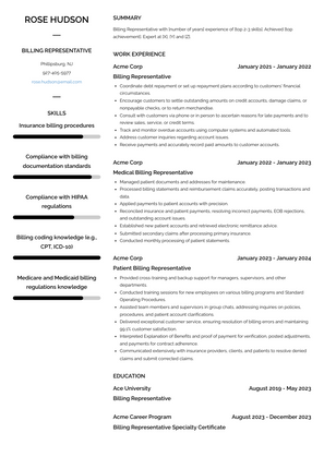 Billing Representative Resume Sample and Template