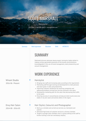 Independent Hair Stylist Resume Sample and Template