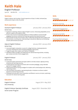 English Professor Resume Sample and Template