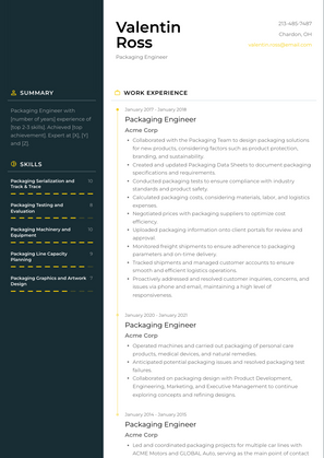 Packaging Engineer Resume Sample and Template