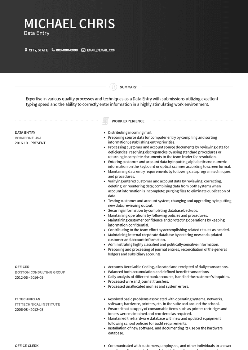 Data Entry Resume Sample and Template