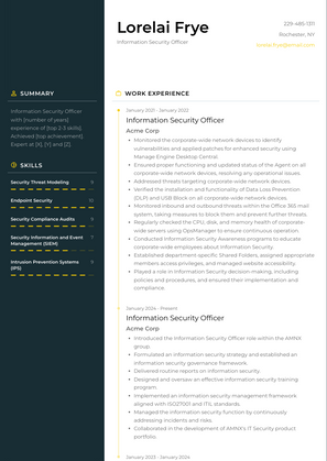 Information Security Officer Resume Sample and Template