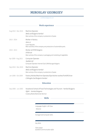 Machine Operator Resume Sample and Template