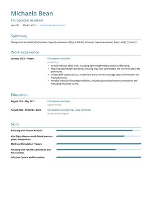 Chiropractor Assistant Resume Sample and Template