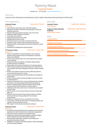 Corporate Trainer Resume Sample and Template