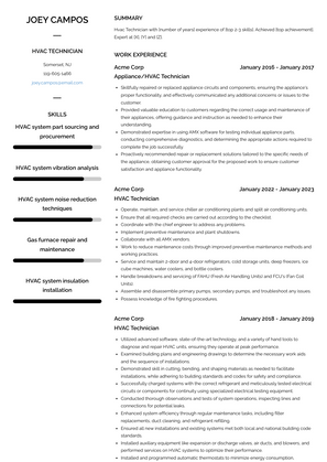 Hvac Technician Resume Sample and Template