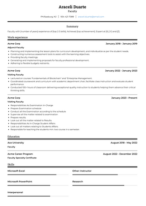 Faculty Resume Sample and Template