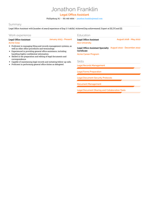 Legal Office Assistant Resume Sample and Template