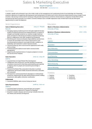 Sales & Marketing Executive Resume Sample and Template
