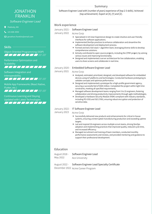 Software Engineer Lead Resume Sample and Template