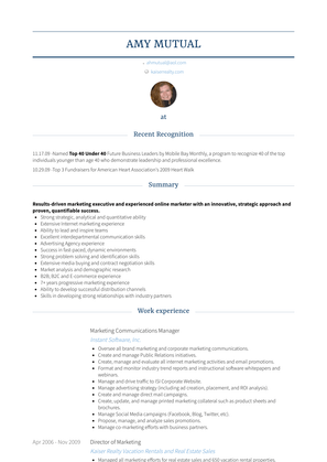 Marketing Communications Manager Resume Sample and Template