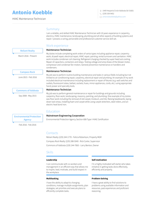 Maintenance Resume Sample and Template