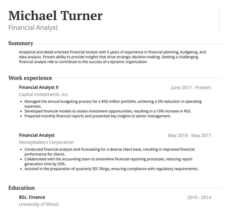 Clean Black and White Resume Template - Standard