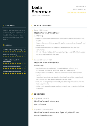 Health Care Administrator Resume Sample and Template