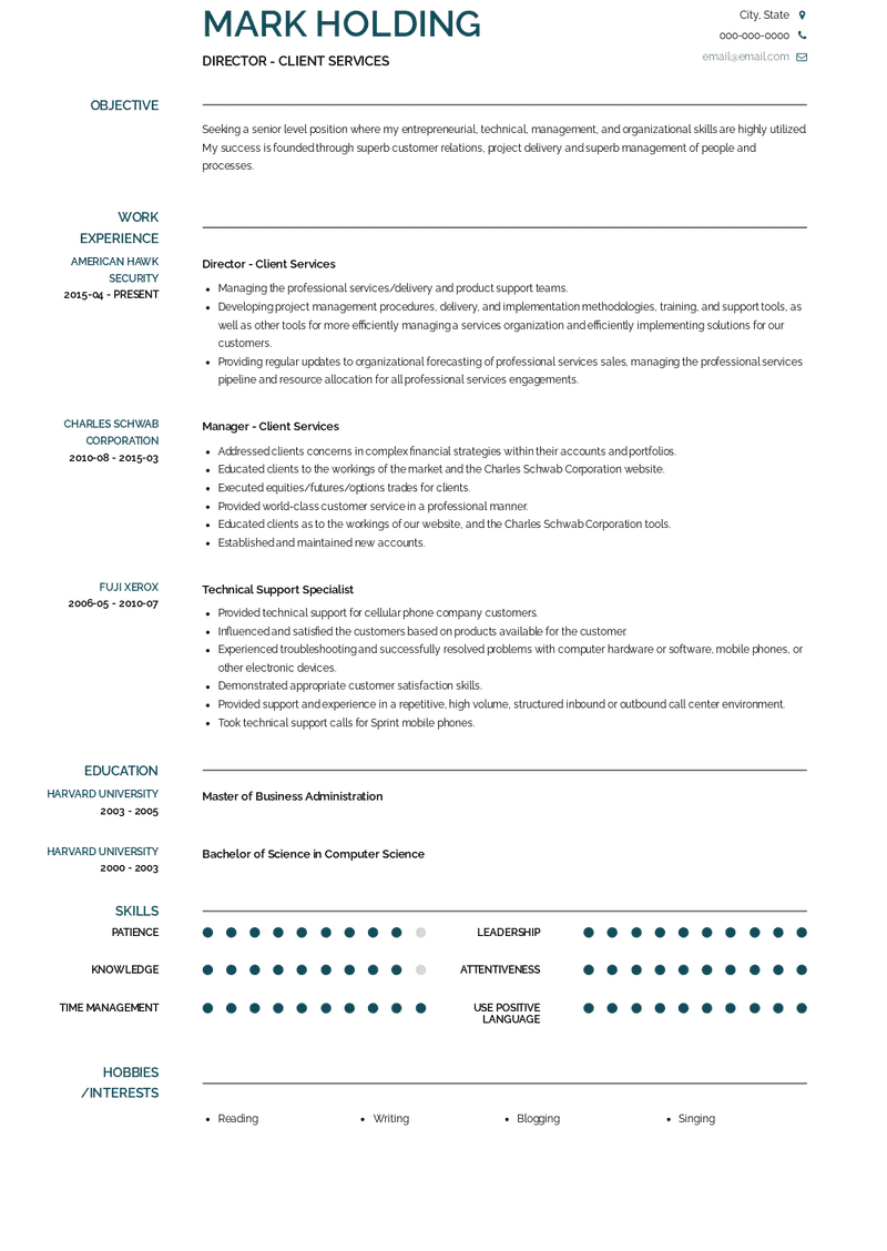 Director - Client Services Resume Sample and Template