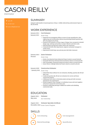 Estimator Resume Sample and Template