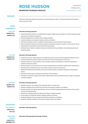 Information Technology Specialist Resume Sample and Template