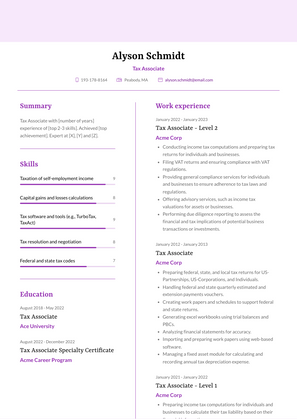 Tax Associate Resume Sample and Template