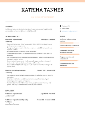 Golf Course Superintendent Resume Sample and Template