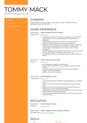 Student Support Services Resume Sample and Template