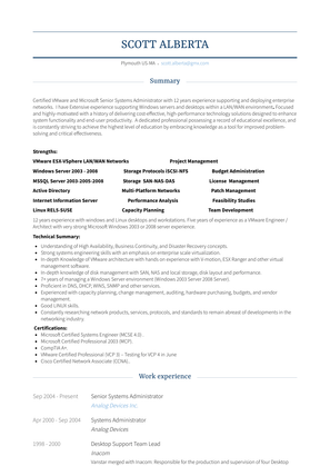 Senior Systems Administrator Resume Sample and Template