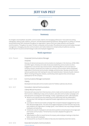 Associate Consultant, Communications Resume Sample and Template