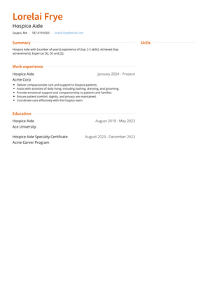 Hospice Aide Resume Sample and Template