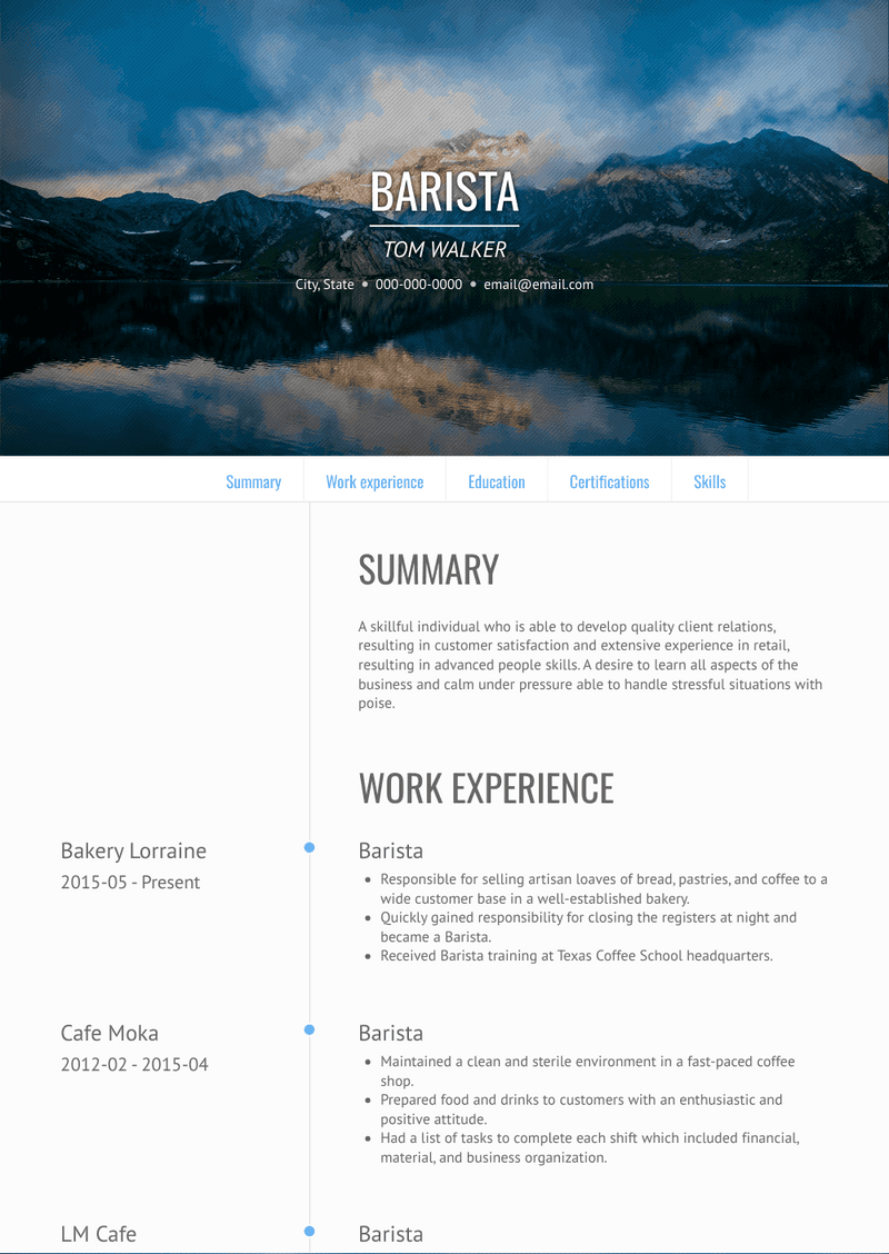 Head Barista Resume Sample and Template