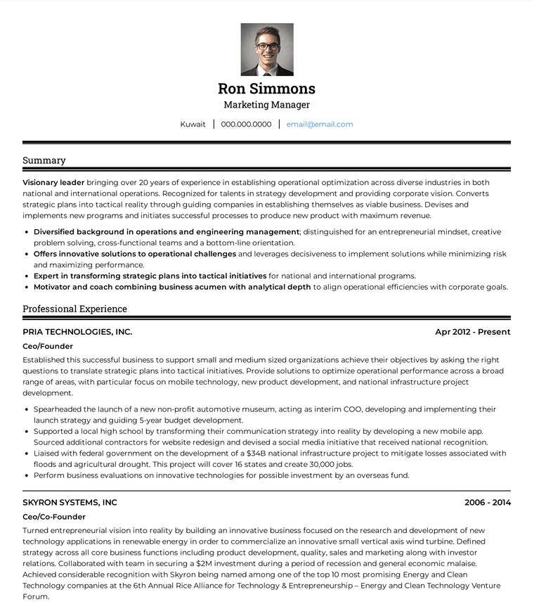 Kuwait resume: ATS template