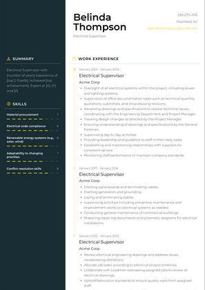 Electrical Supervisor Resume Sample and Template