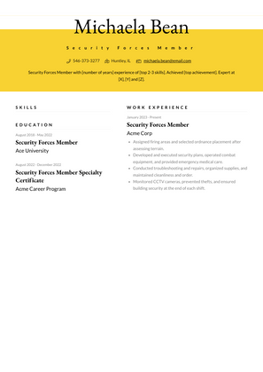 Security Forces Member Resume Sample and Template