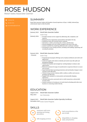 Retail Sales Associate Cashier Resume Sample and Template