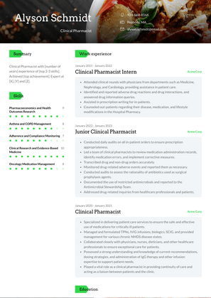 Clinical Pharmacist Resume Sample and Template