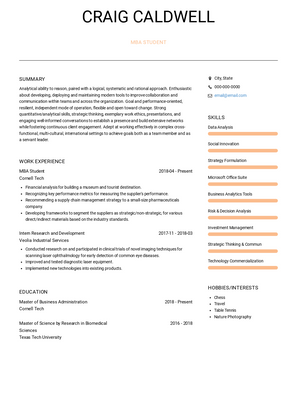 MBA Student Resume Sample and Template