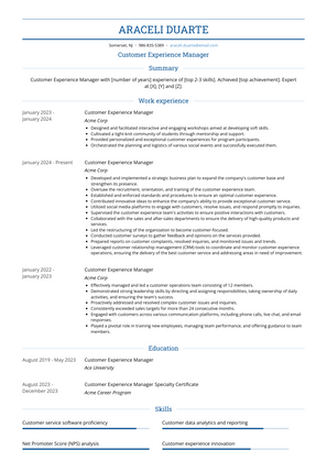 Customer Experience Manager Resume Sample and Template