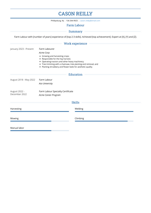 Farm Labour Resume Sample and Template