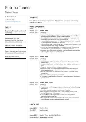 Student Nurse Resume Sample and Template