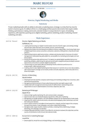 Director, Digital Marketing and Media Resume Sample and Template