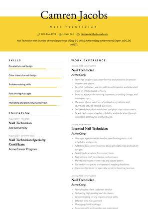 Nail Technician Resume Sample and Template