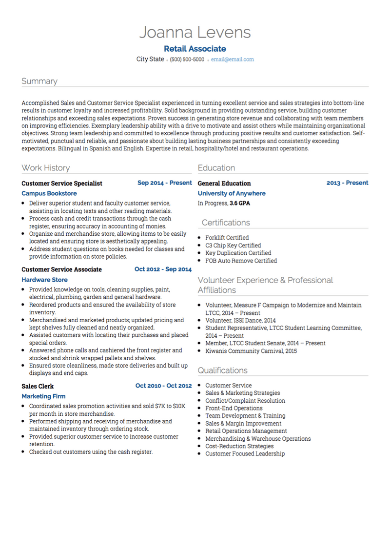 Retail CV Examples Templates VisualCV