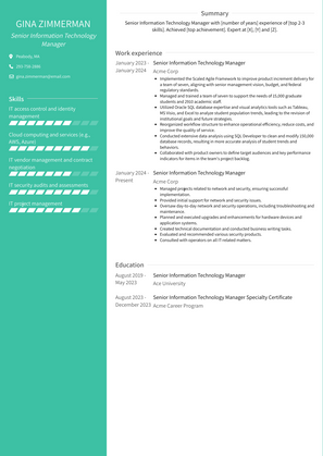 Senior Information Technology Manager Resume Sample and Template