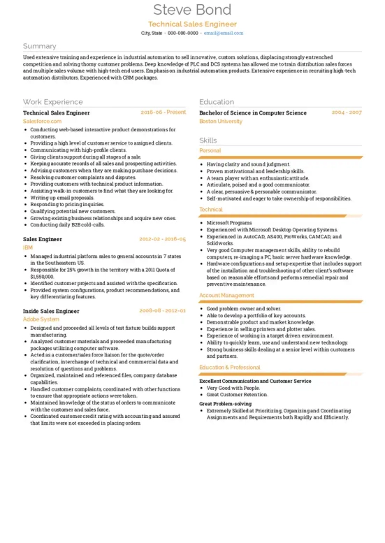 Sales Engineer Resume Example