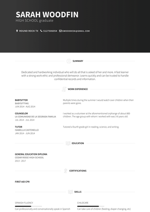 Babysitter Resume Sample and Template