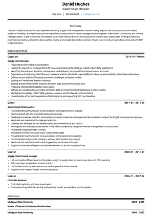 Supply Chain Manager Resume Sample and Template